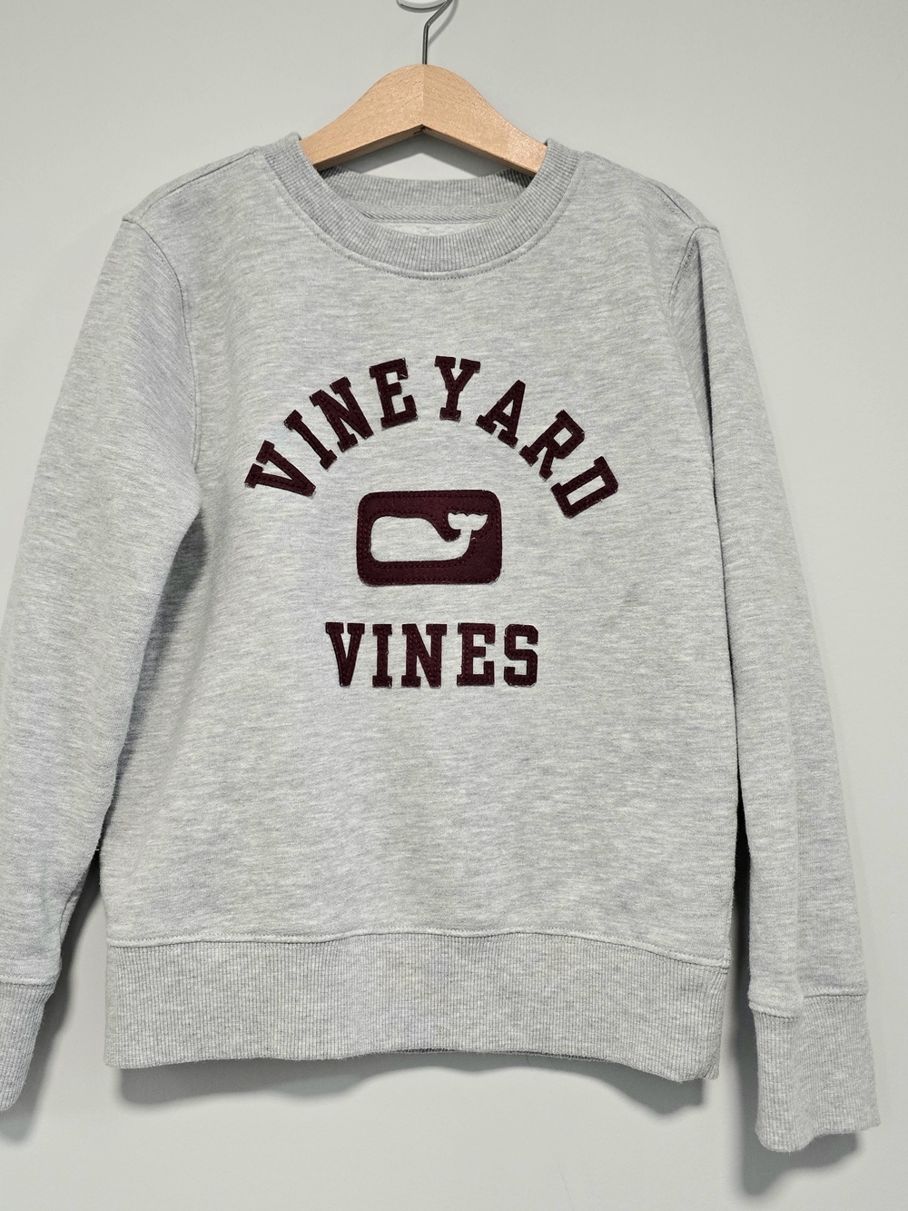 Vineyard Vines Heather Gray Logo Sweatshirt - Maroon Whale